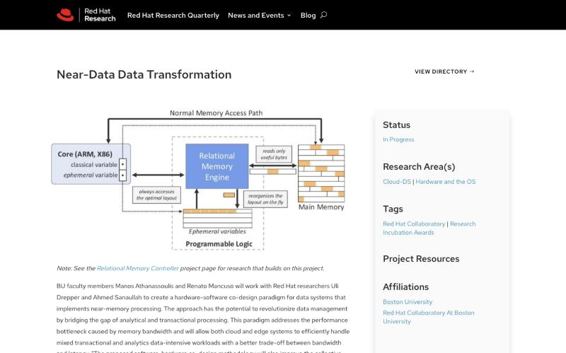Screenshot of the Near-Data Data Transformation project page